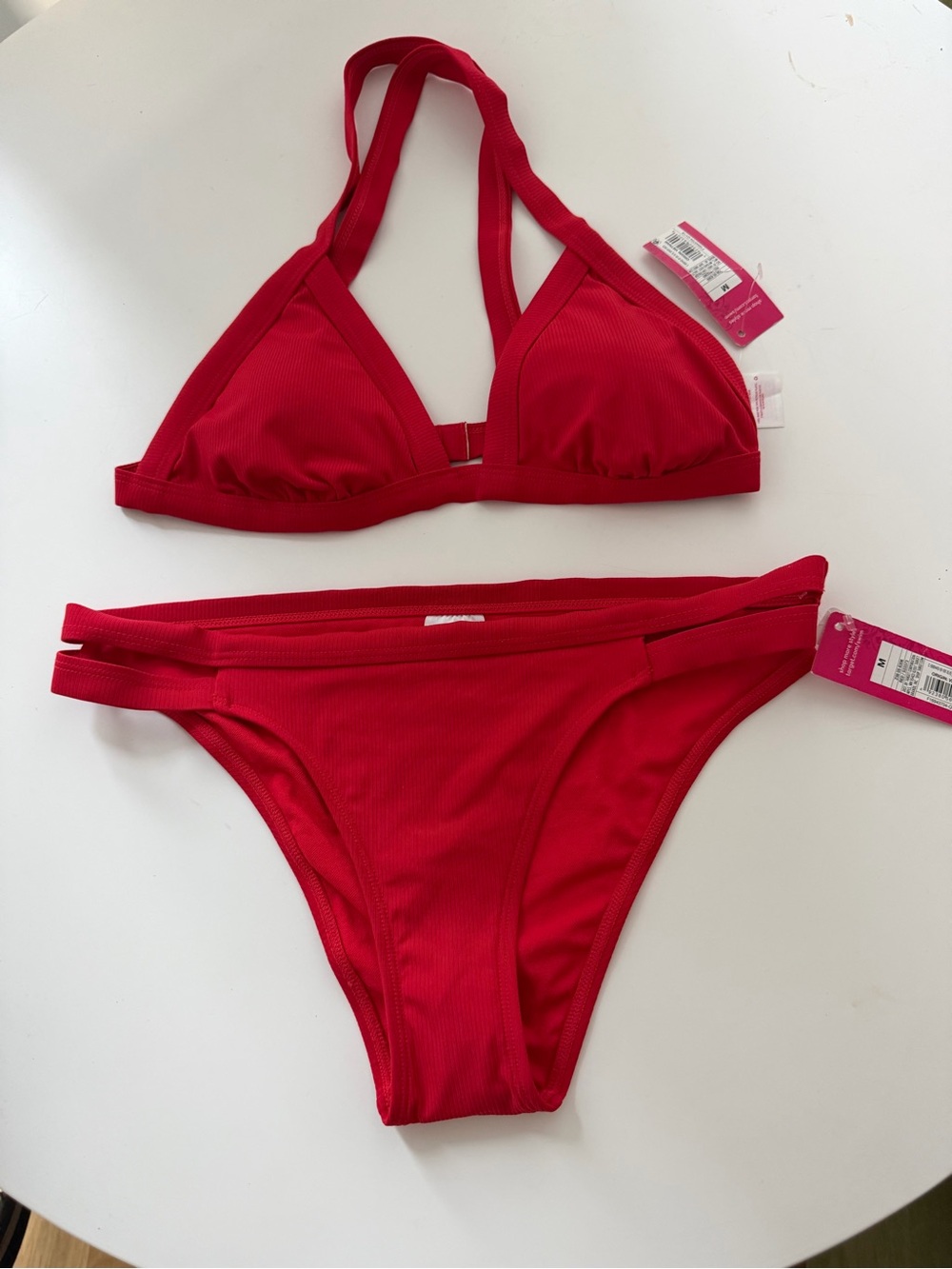 NWT Red Ribbed Triangle Bikini Set